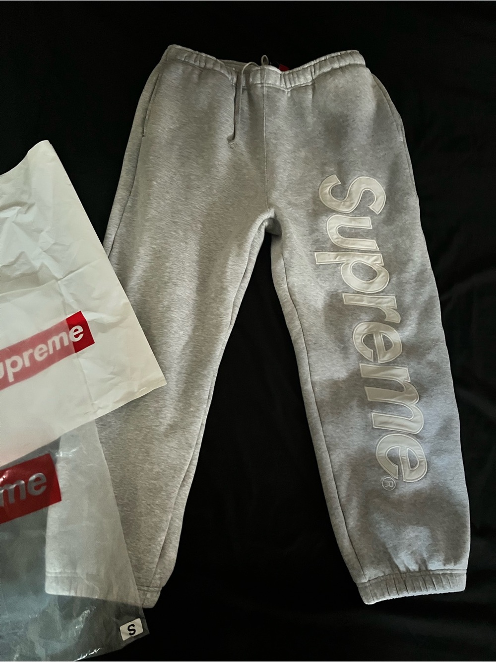 Supreme Kids Grey Vertical Logo Sweatpants